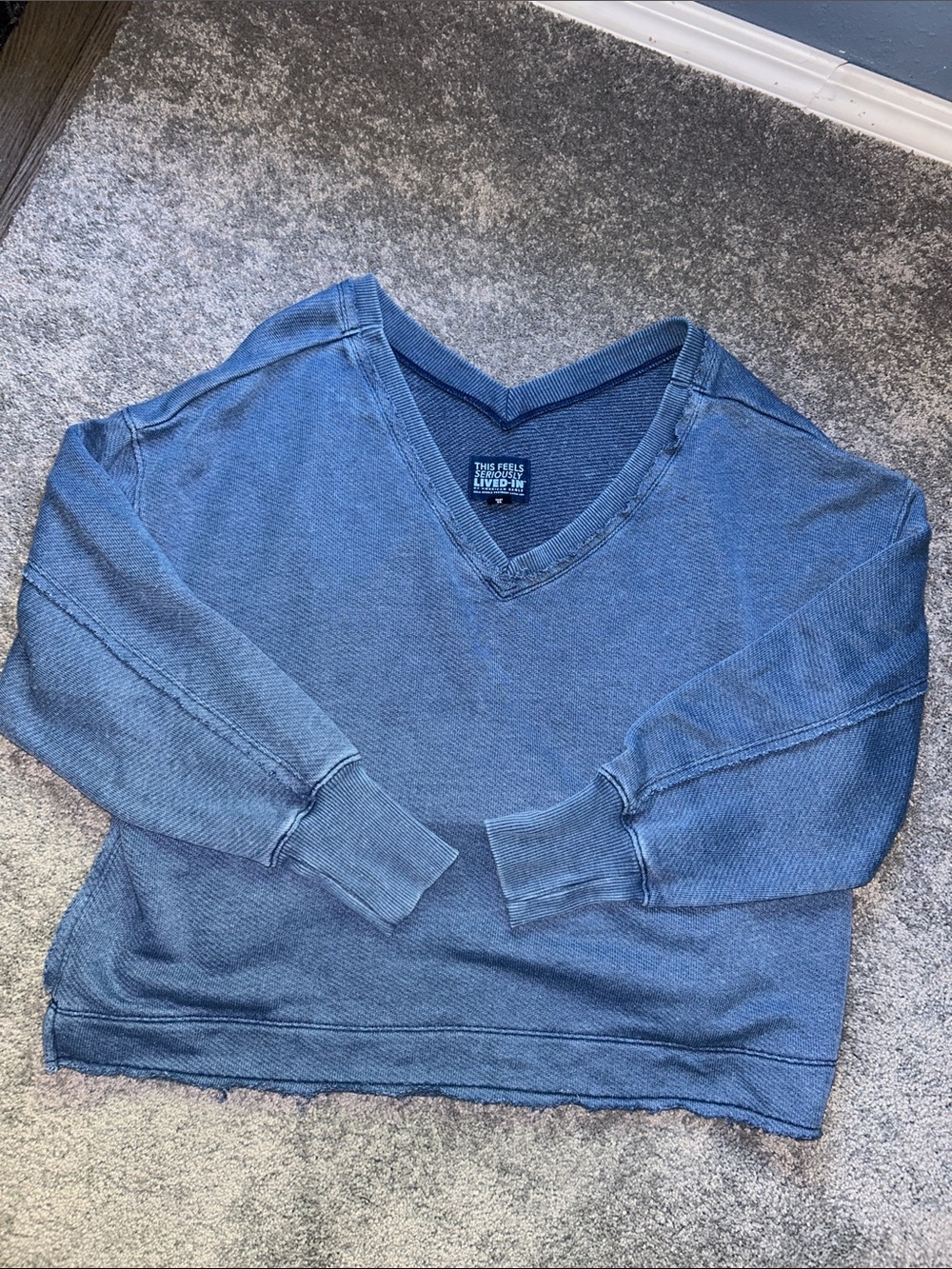 American Eagle Outfitters Washed Denim Blue V-Neck Sweater
